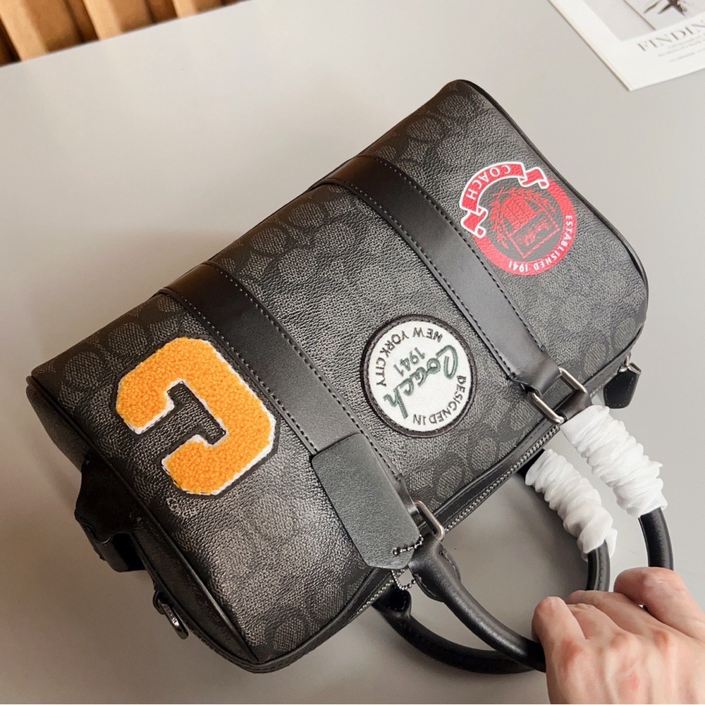 Black Monogram Patch Boston Handbag - Picture 8 of 9